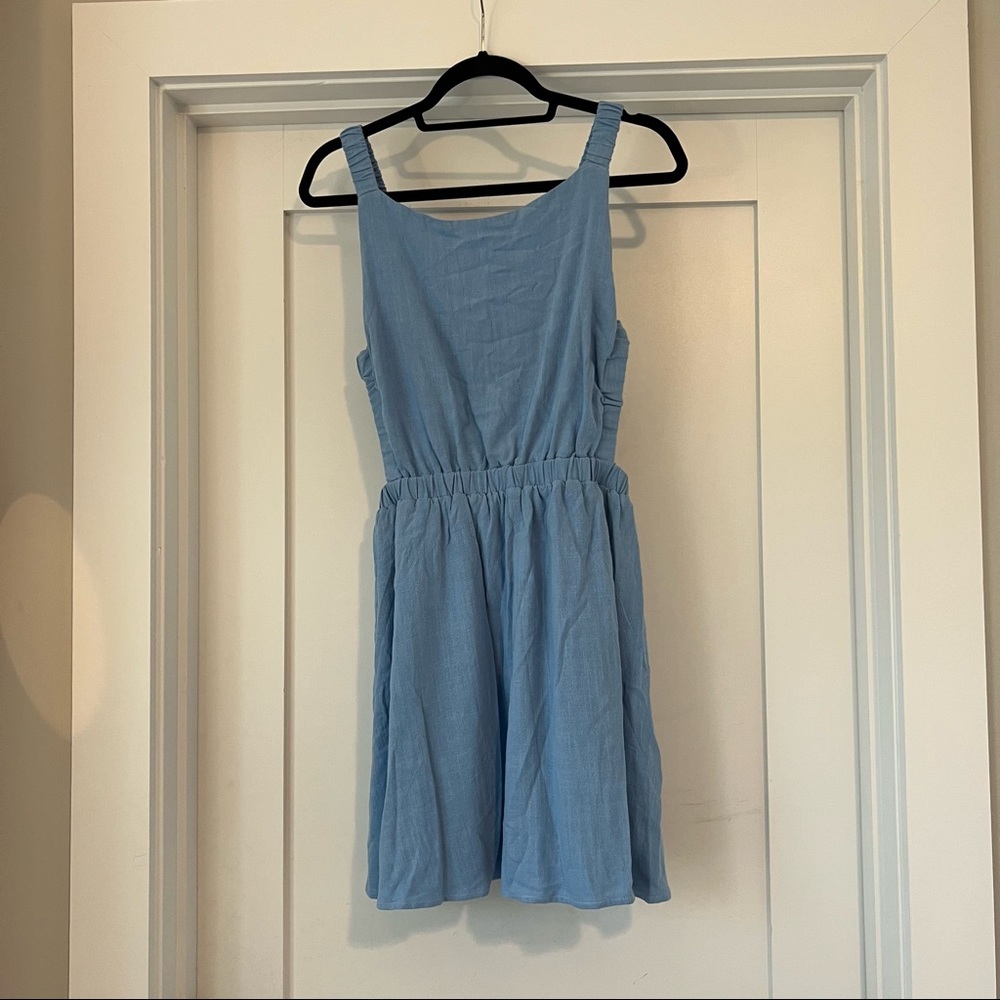 NWT Blue Open Back Apron Neck Mini Dress